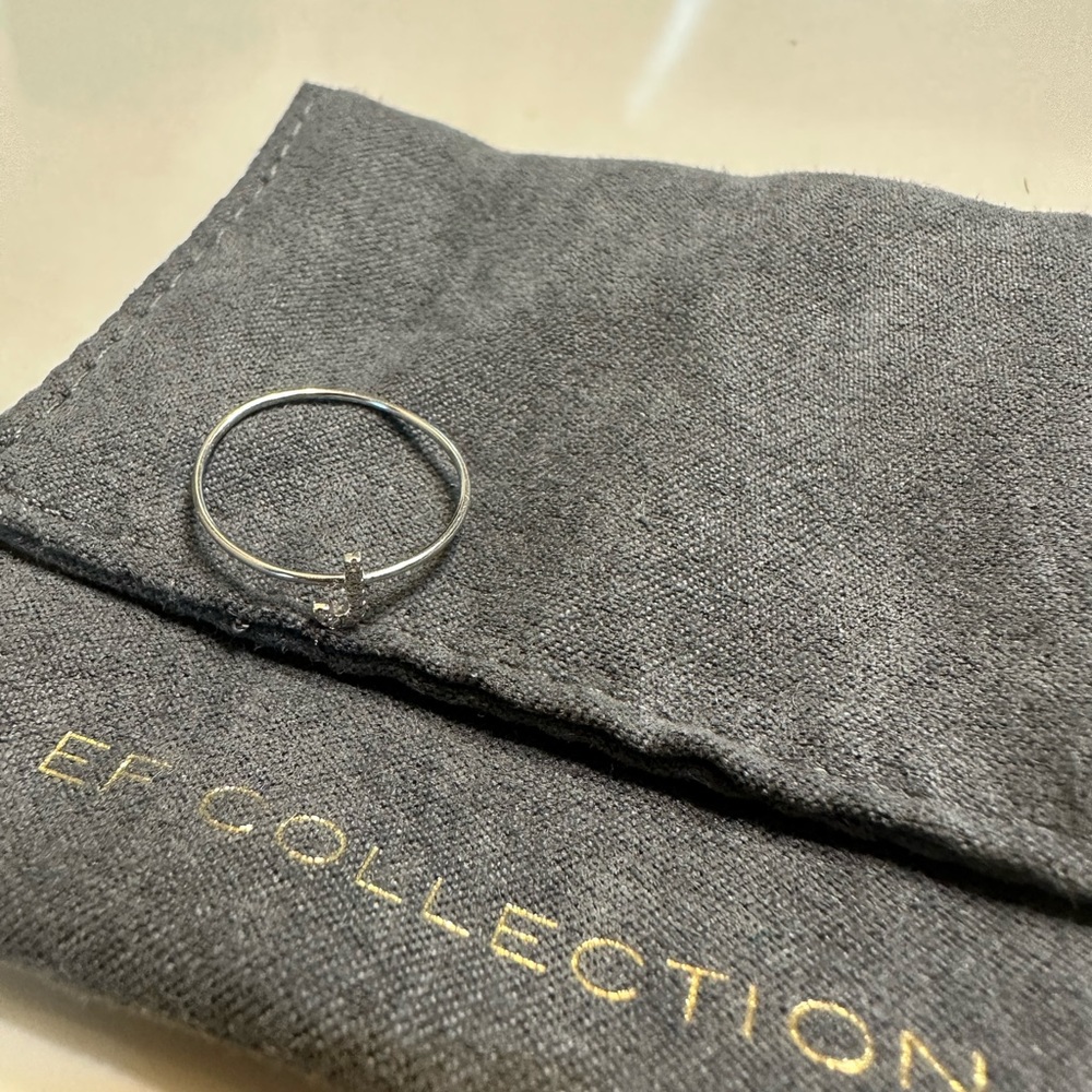 EF Collection | 14k White Gold Diamond J Initial Ring | Size 7 - Picture 3 of 6